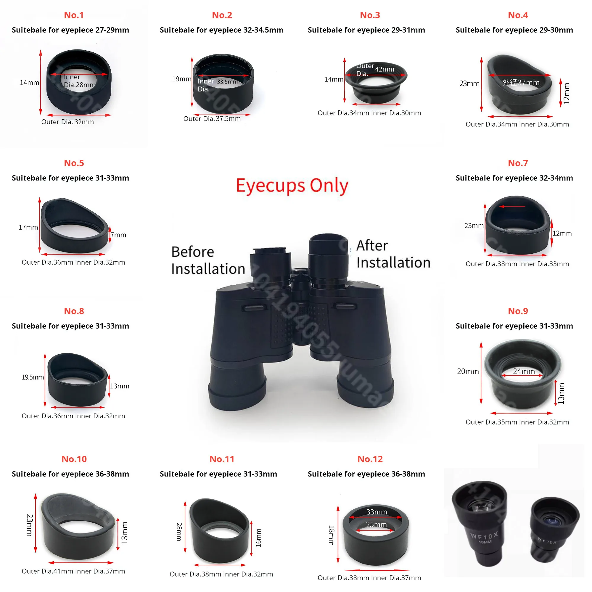 1 Pair 27-38mm Rubber Eyepiece Eye Shields Eye Guards Binoculars Microscope Night Vision Scope Eye Cups