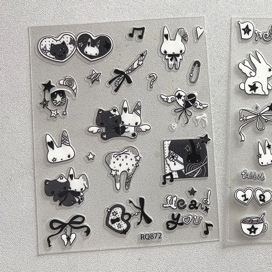 

Набор из 2 милых черно-белых наклеек с кроликами для скрапбукинга, дневников и телефонов