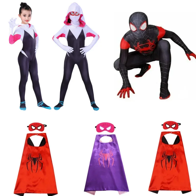 بدلة الهالوين التأثيرية جوين الخارقة بدلة سبايدرمان مايلز موراليس بذلة زي ورؤوس البطل الخارق فستان أقنعة أطفال هدية