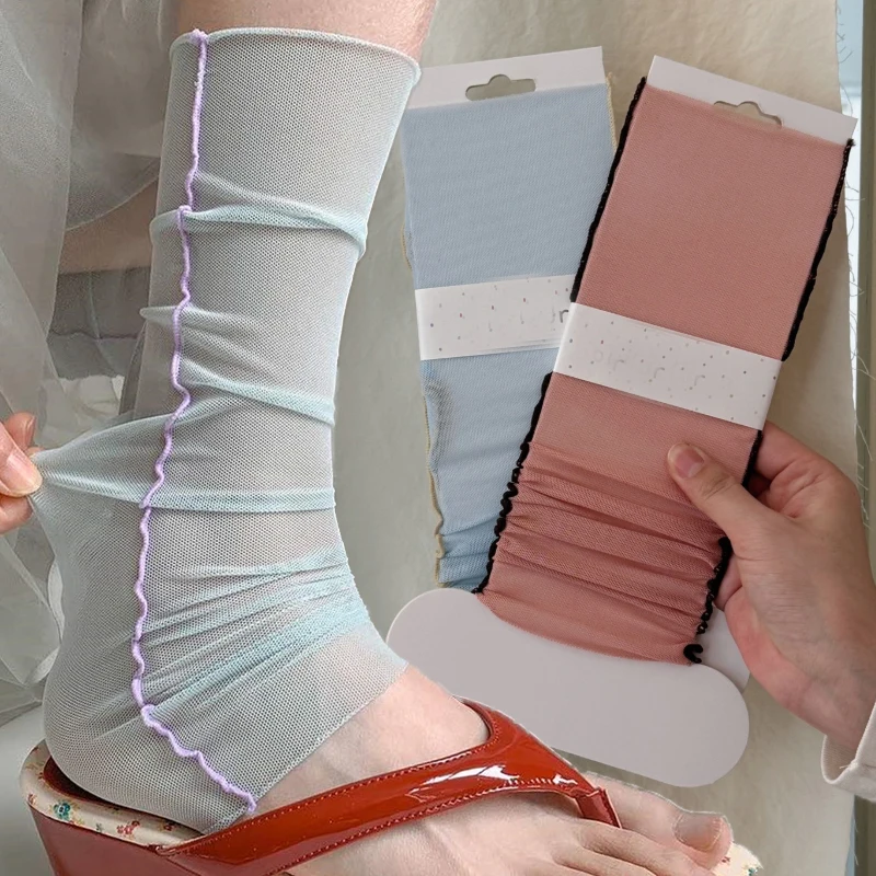 Sommerliche dünne Mesh-Beinstulpen, dünne Fußabdeckungen, mittellange Socken, modische JK Lolita Süße Beinstulpen für Damen, Wadensocken