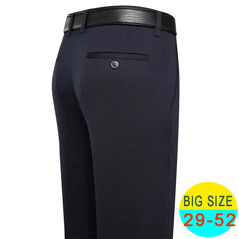 Spring Summer Men's Casual Pants Stretchy Suit Pants Formal Business Trousers Plus Size 46 48 Classic Navy Blue Trousers