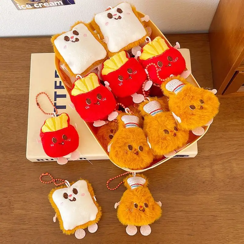 1-5pcs bread hamburger keychain bag pendant, realistic food doll, fun decoration, plush toy, cartoon funny figurine view 6