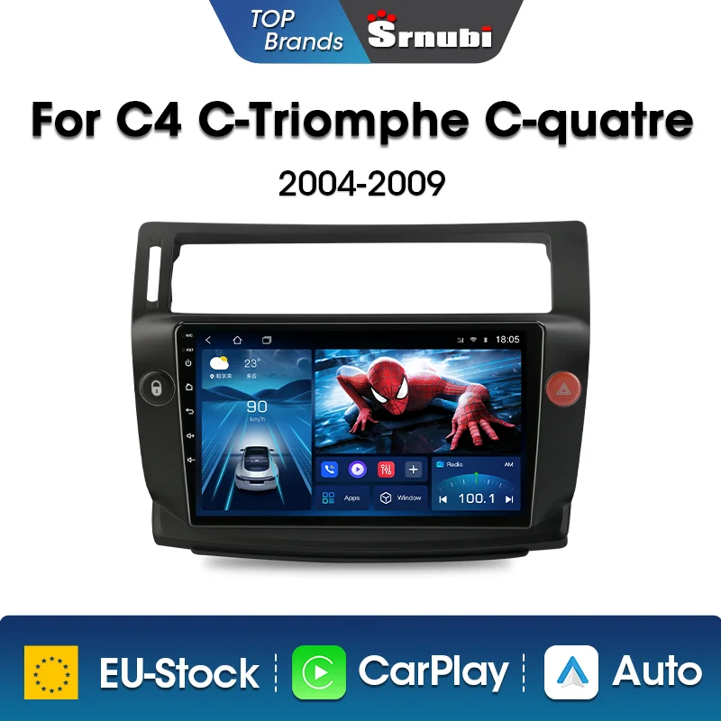 Srnubi Android 12  For Citroen C4 C-Triomphe Quatre 2004-2009 2 Din Car Radio Multimedia Video Player 4G Carplay Auto Stereo