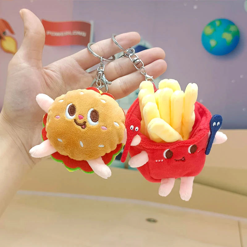 

1Pcs Soft Stuffed Plush Pendant Keychains Kawaii Food Bread Hamburger Hot Dog French Fries Plush Doll For Children Gifts Toys