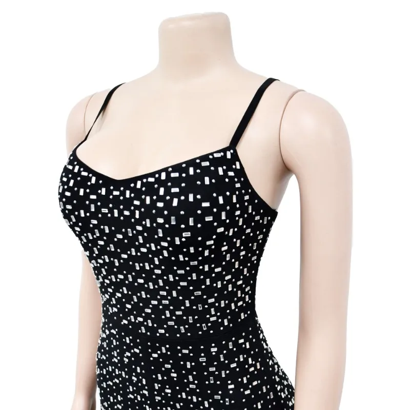 Moda mujer diamantes cristal taladro caliente sin mangas mono de pierna ancha 2025 Chic Sexy fiesta mameluco conjunto de una pieza mono