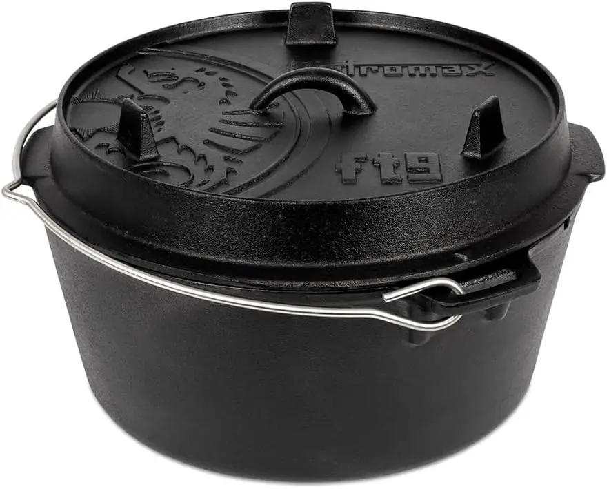 Cast Iron Dutch Oven for Cooking or Baking Outdoors Over a Campfire or in The Home Kitchen, Pre-Seasoned Cookware Conducts Heat