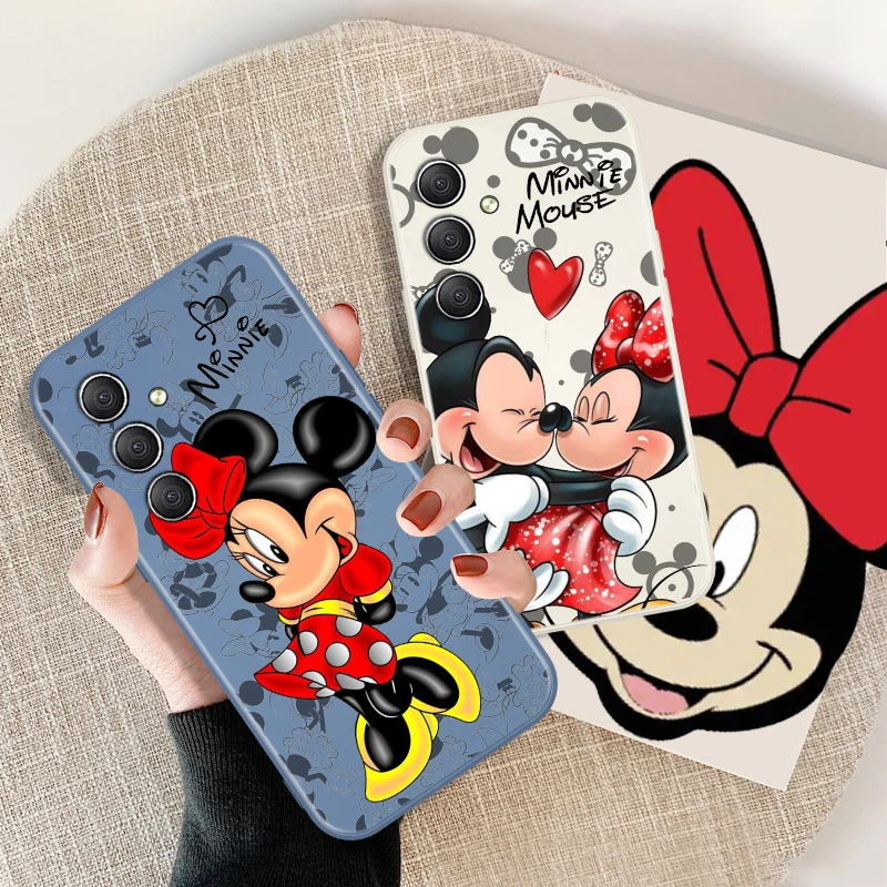 Funda de Mickey y Minnie Disney para Samsung, carcasa de teléfono con cuerda líquida, A34, A14, A52S, A54, A23, A13, A73, A03Core, A22, 4G, 5G