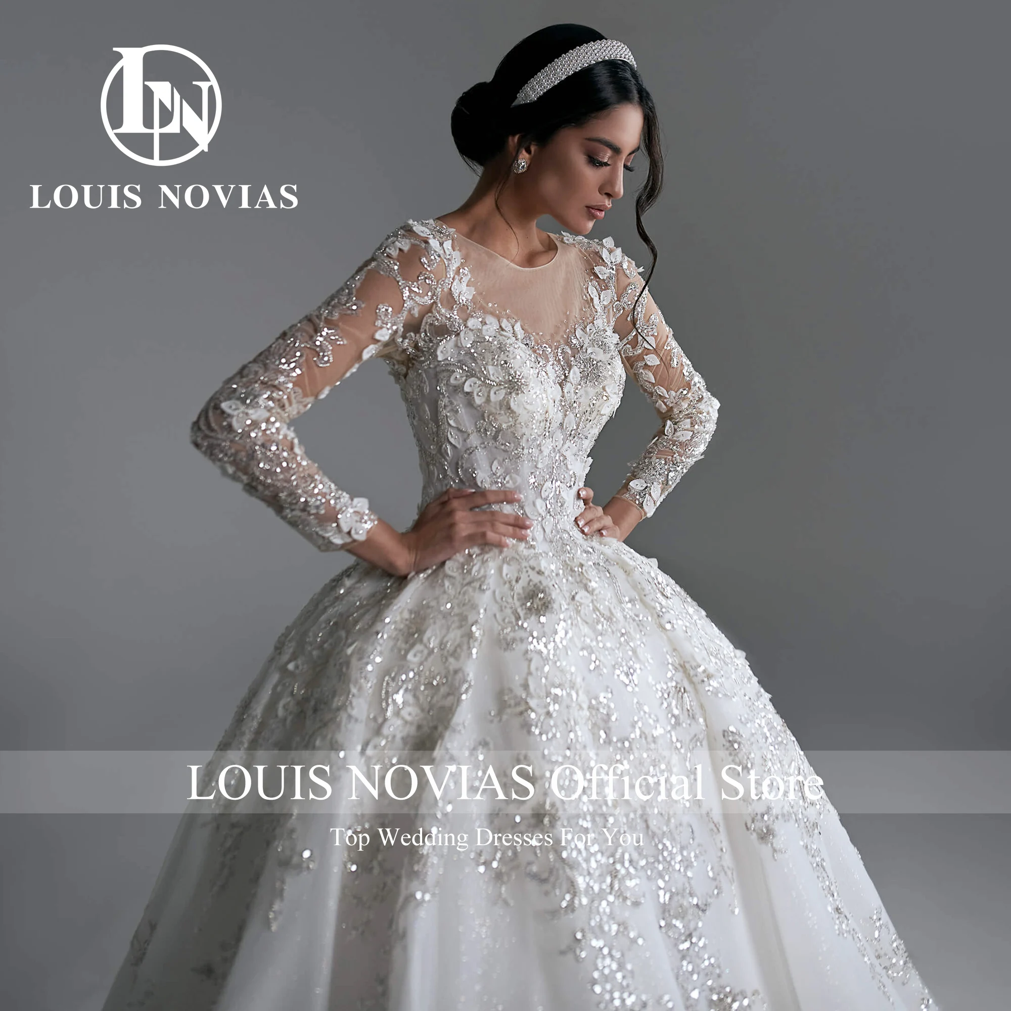 

LOUIS NOVIAS Ball Gown Wedding Dresses For Woman LuxurySCOOP Embroidery Flowers Semi-Transparent Wedding Gown Vestidos De Novia