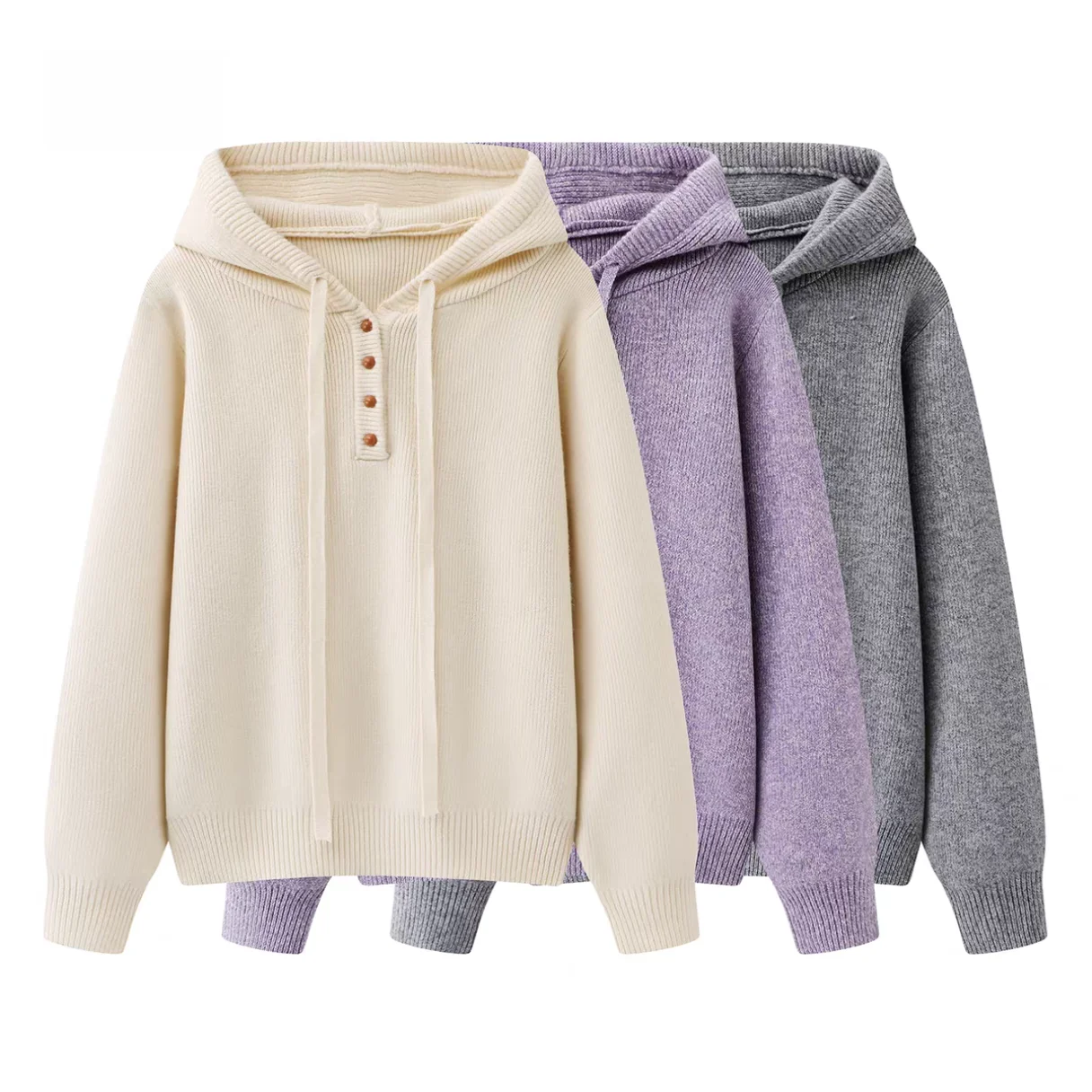 

Ladies Spring 2026 Lazy Sle Hooded Partial Button Slim Fit Woolen Knitted Sweater Small Size Top Women Comfortable Commute ...