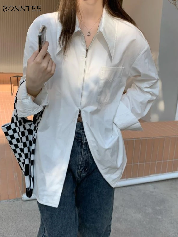 

Turn-down Collar Jackets Women Solid Zipper All-match Korean Fashion Simple Temperament Classic Prevalent Trendy Casual Outwear