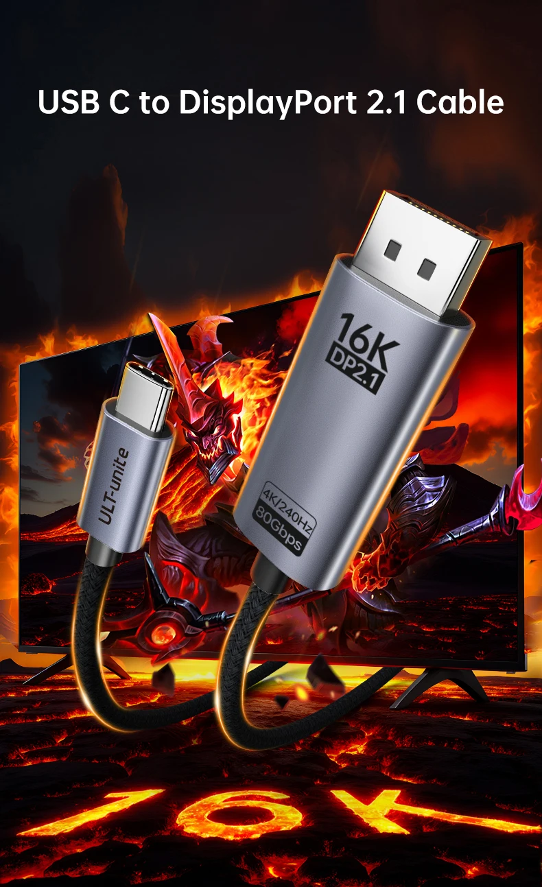 16K USB-C-auf-DP-Kabel 8K120Hz 4K 240Hz Typ-C-auf-DisplayPort-Adapterkabel für MacBook Pro/Air Laptop C-auf-DisplayPort-Kabel – Detail 1