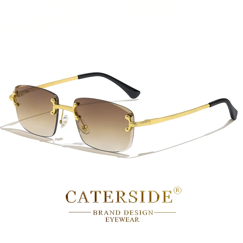 CATERSIDE Retro-Sonnenbrille mit randlosem Metallrahmen und Farbverlauf für Herren, Punk-Luxus-Damenbrille, kleine rechteckige Sonnenbrille – Detail 19
