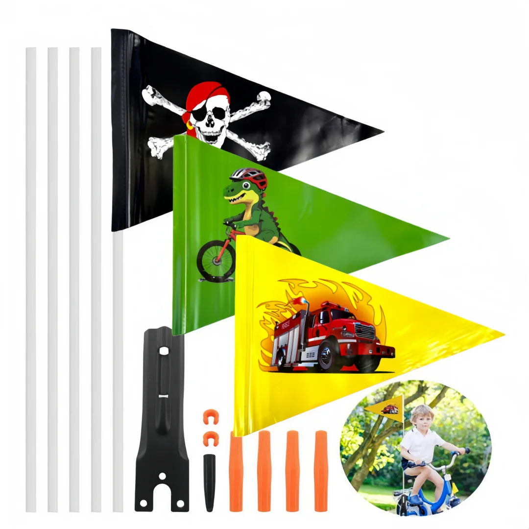 Adjustable Height Bicycle Flag Waterproof Kid Bicycle Safety Flags With Flagpole Bicycle Trailer Flag Outdoor Leisure Riding