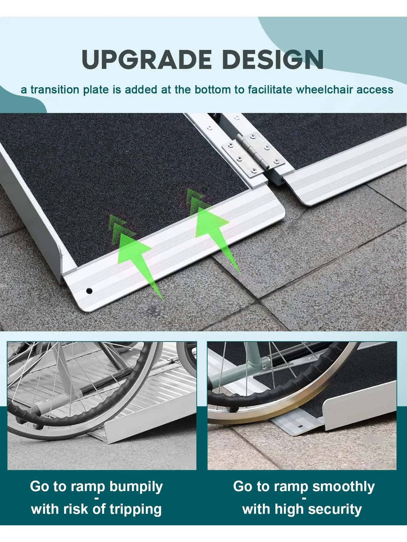 Multifold Wheelchair Ramp 8ft Non Skid Threshold Ramp Aluminum Foldable Mobility Scooter Ramp Folding Handicap Ramp For Steps image 4