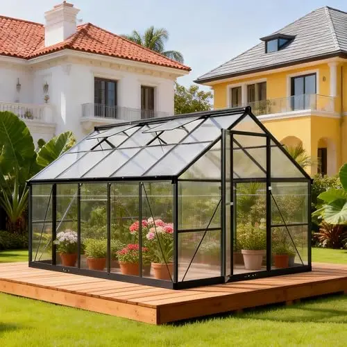 8x10 FT Durable & Easy Assembly Aluminum Greenhouse,Outdoor Polycarbonate Greenhouse with Roof Vent, Walk-in Greenhouse