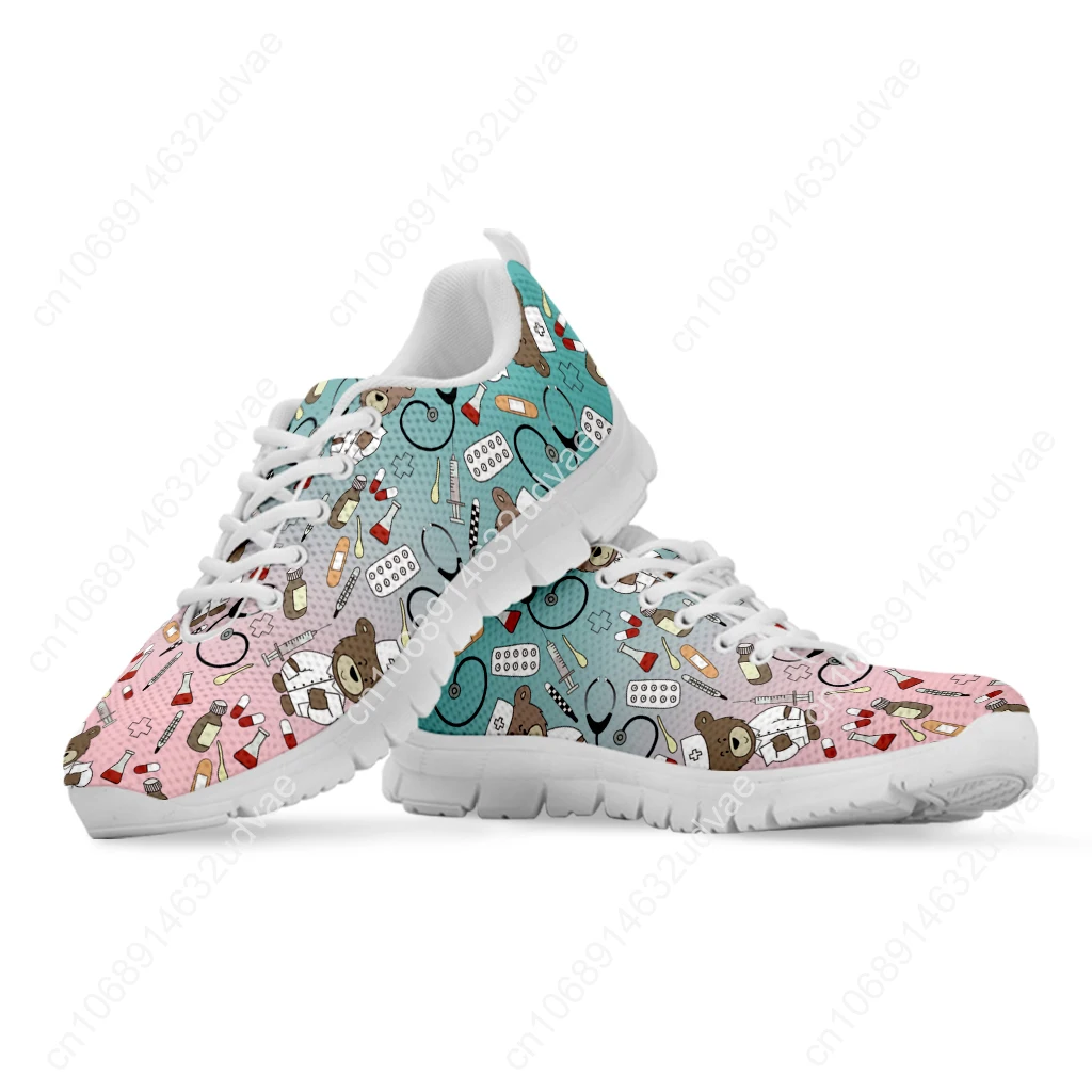 Women's Casual Sneakers Cute Medical Bear Print Flats Woman Cute Gradient Nursing Footwear Females Spring Loafers