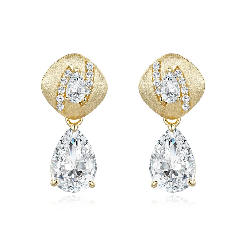 

Lab-Grown Diamond Moissanite S925 Silver Plated with 18K Gold Brushed Stud Earrings Pear-Shaped Earrings Custom Wholesale