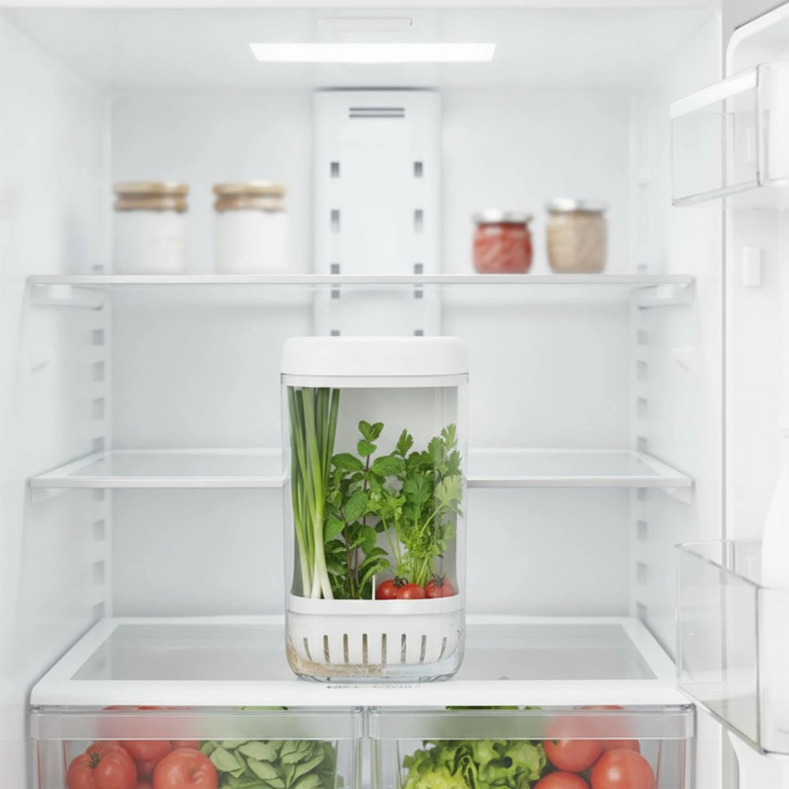 Hydroponic Herb Keeper Fresh Herb Storage Container with Ventilated Base Fridge Organizer Rectangular Space-Saving