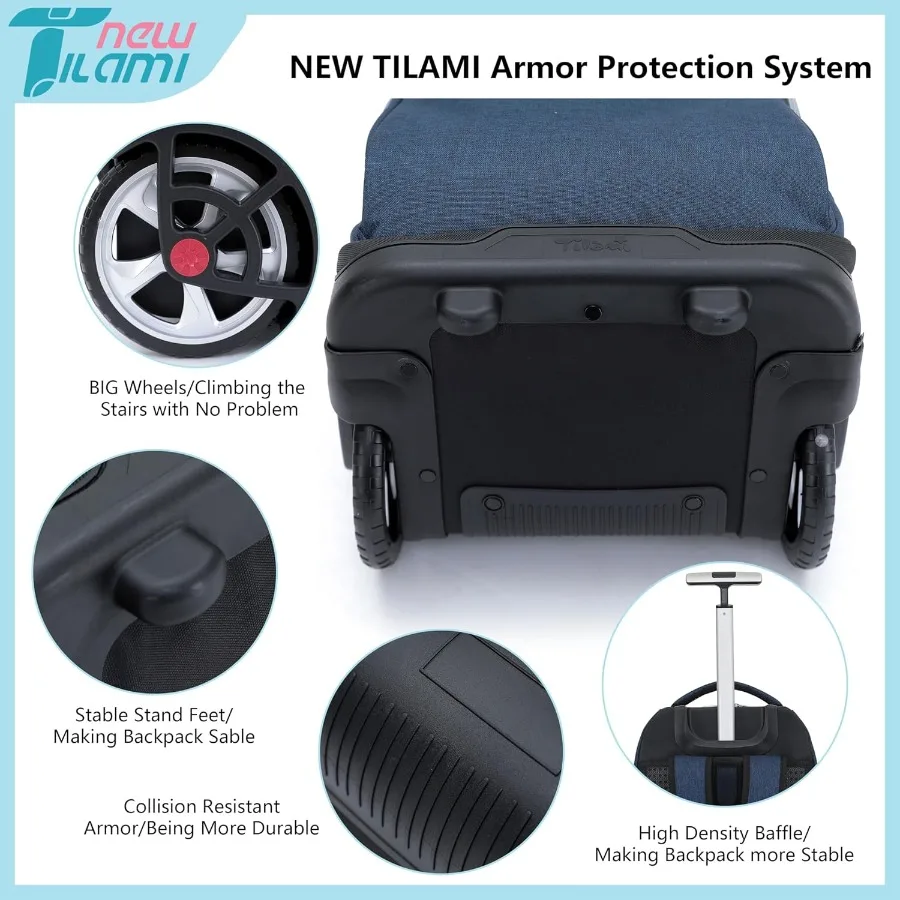 جديد TILAMI 19 بوصة المتداول على ظهره المراهقين المتداول على ظهره لطيف بعجلات محمول على ظهره حقيبة الكتب الأسطوانة حقيبة سفر كلية البحرية #6