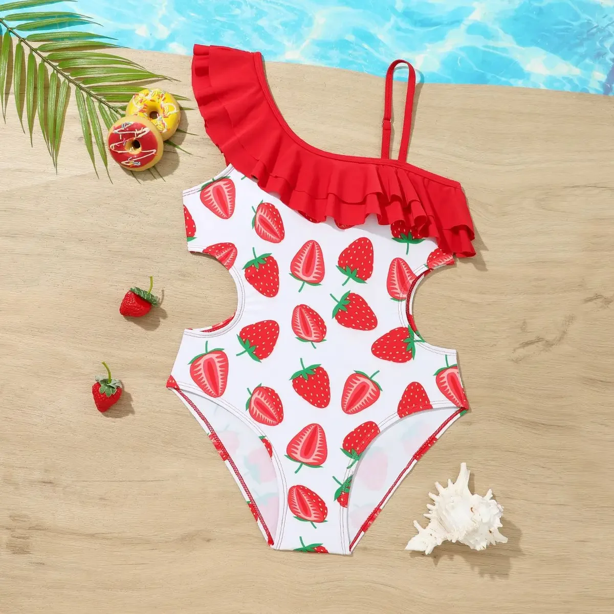 Teenager Girls Strawberry Ruffle One Piece Swimsuit 8-12 Years Children's Swimwear 2026 Teens Bathing Suits for Kids Beachwear