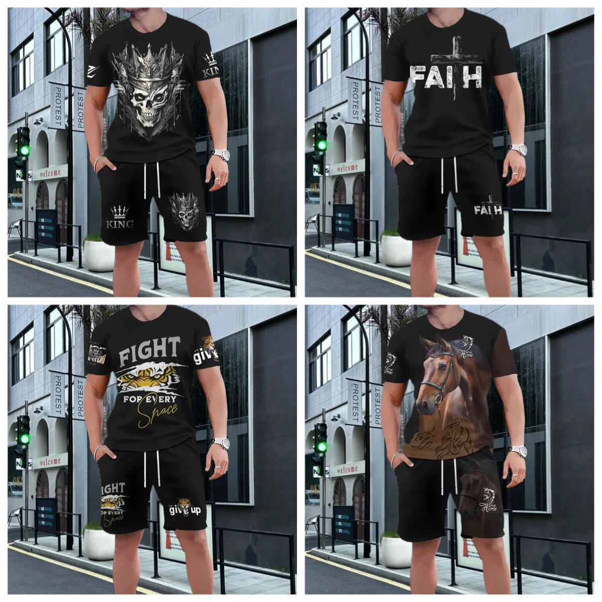 

2025 Latest Hot T-shirt Set 3D Vacation Style Trendy Various Elements Fashionable Street Men's Set Summer Top Shorts Breathable