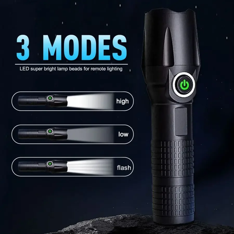 Ultra-Bright Zoomable Rechargeable LED Flashlight Work Lamp Adjustable Focus Torch Water-Resistant Handheld Flashlights