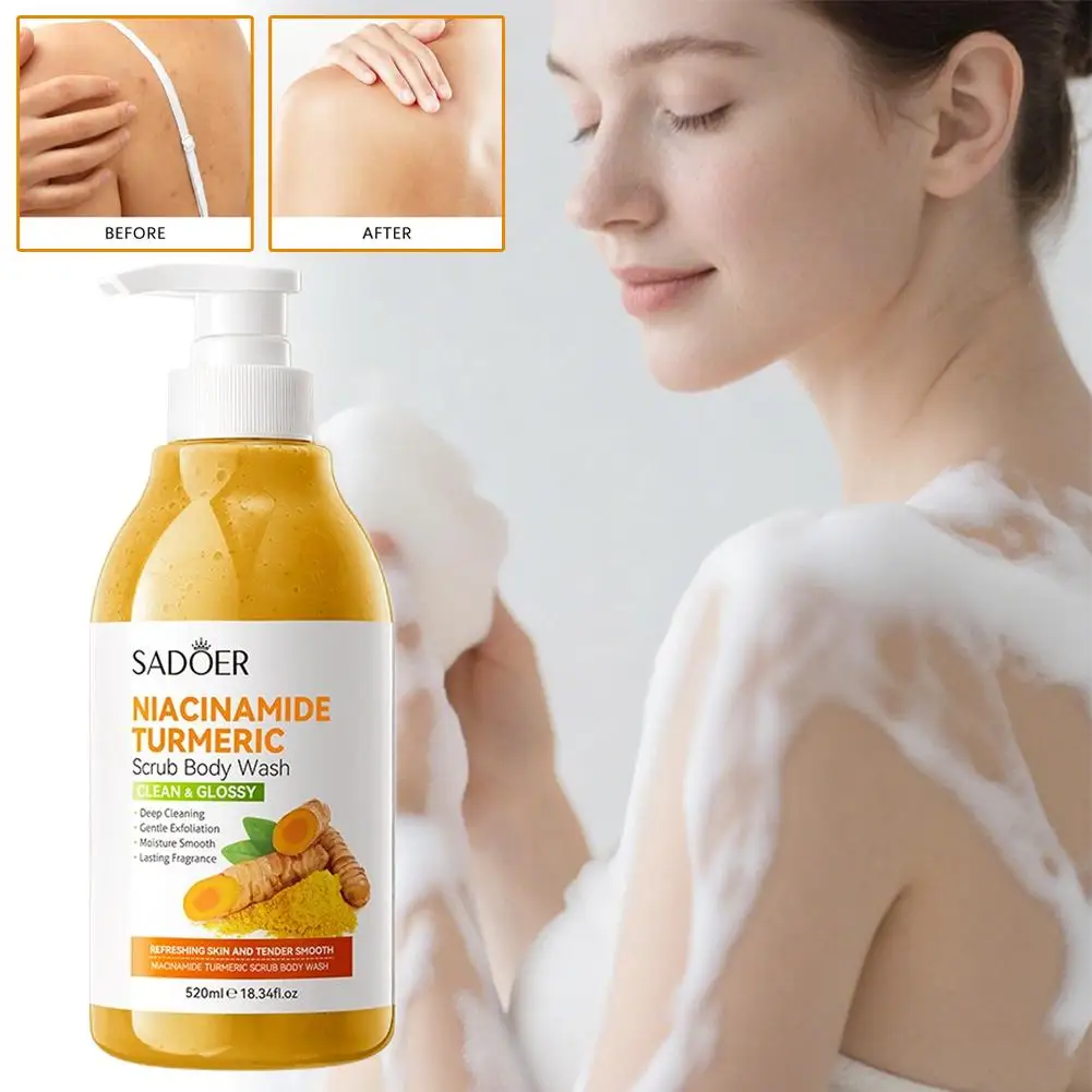 

520ML SADOER Niacinamide Turmeric Scrub Shower Gel Cleansers Lightening Leg Cleansing Underarm Body Niacinamide Brightening L7R2