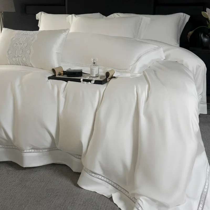 800TC Lyocell Bamboo Fiber Soft Silky Cool Feeling Summer Bedding Set Glossy Duvet Cover Set Bed Sheet/Fitted Sheet Pillowcases