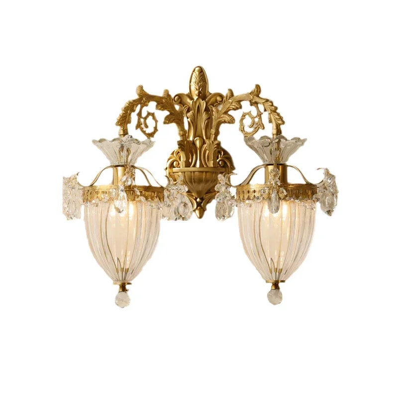 

French court all-copper wall lamp, European-style living room double-head dining room bedroom single-head luxury villa wall lamp