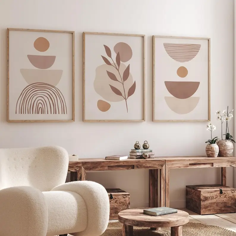 

1/3pcs Bohemian Neutral Beige Abstract Line Canvas Print Mid-century Modern Flowers Plants Wall Art Poster for Modern Home Decor