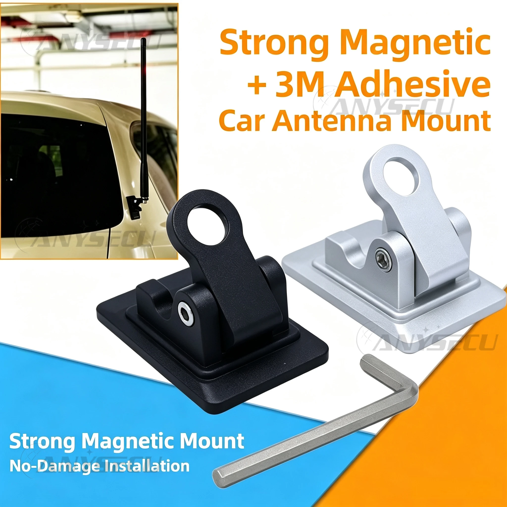 Adjustable Aluminum Alloy Square Antenna Bracket Car Roof Magnetic Antenna Mount with Adhesive Pad Mobile Radio Antenna Holder
