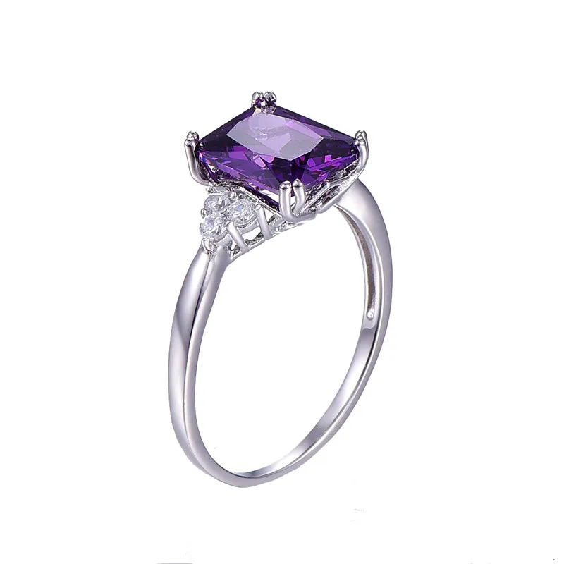 5.25ct Amethyst 925 Sterling Silver Ring emerald Cut Purple Nature stone Women Wedding Anel Aneis Gemstone Rings Vintage Jewelry