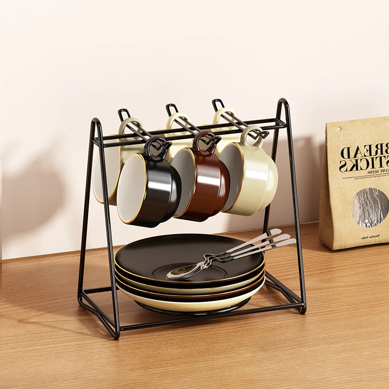 

Luxury Cup Holder Coffee Cup Rack Cupboard Storage Metal Shelf for Cup And Plate Drainage Bathroom Organizer Ear Hook Mug