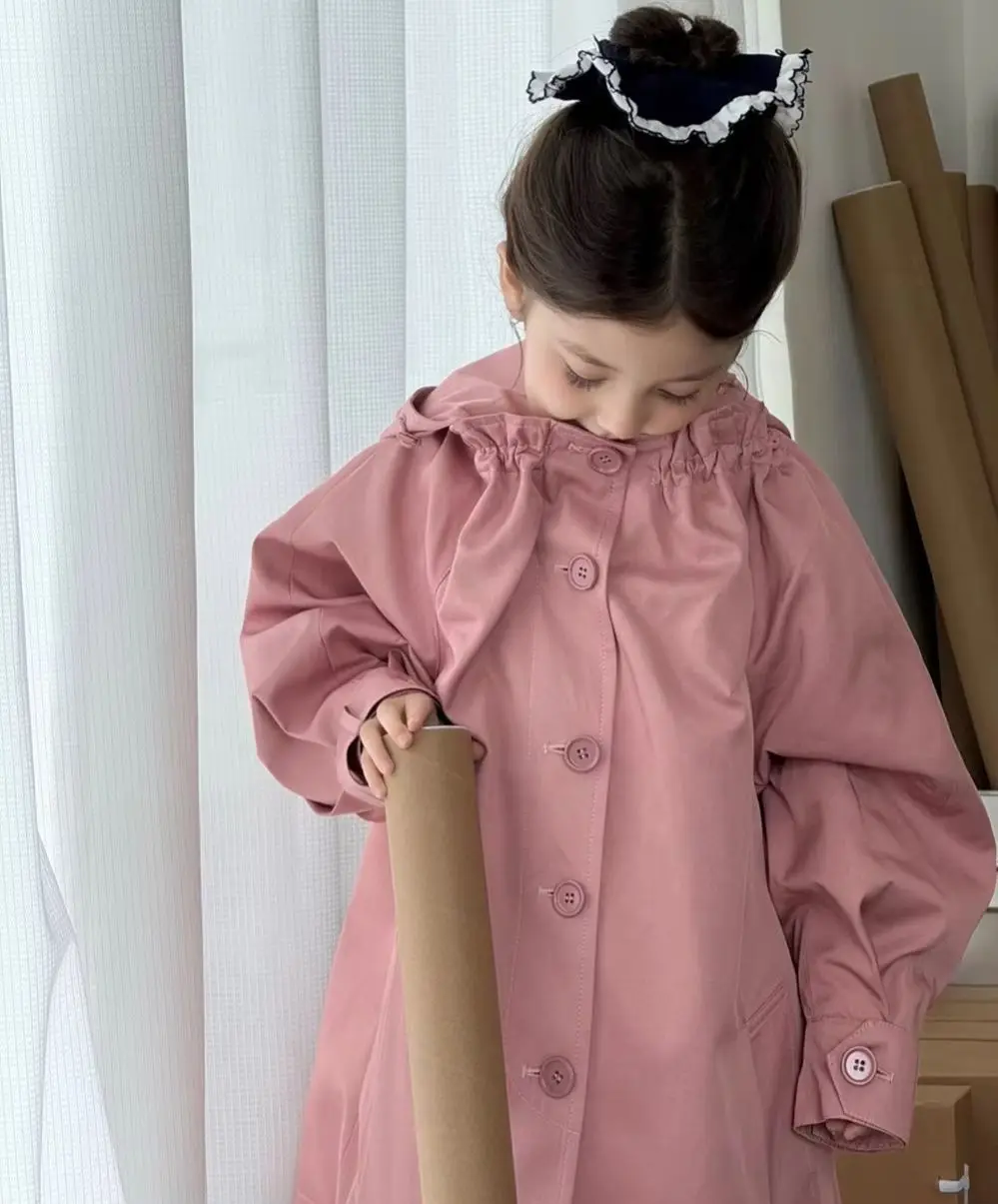 spring-2026-girls'-windbreaker-baby-clothes-pink-and-khaki-windbreaker-loose-flower-bud-shaped-windbreaker-coats