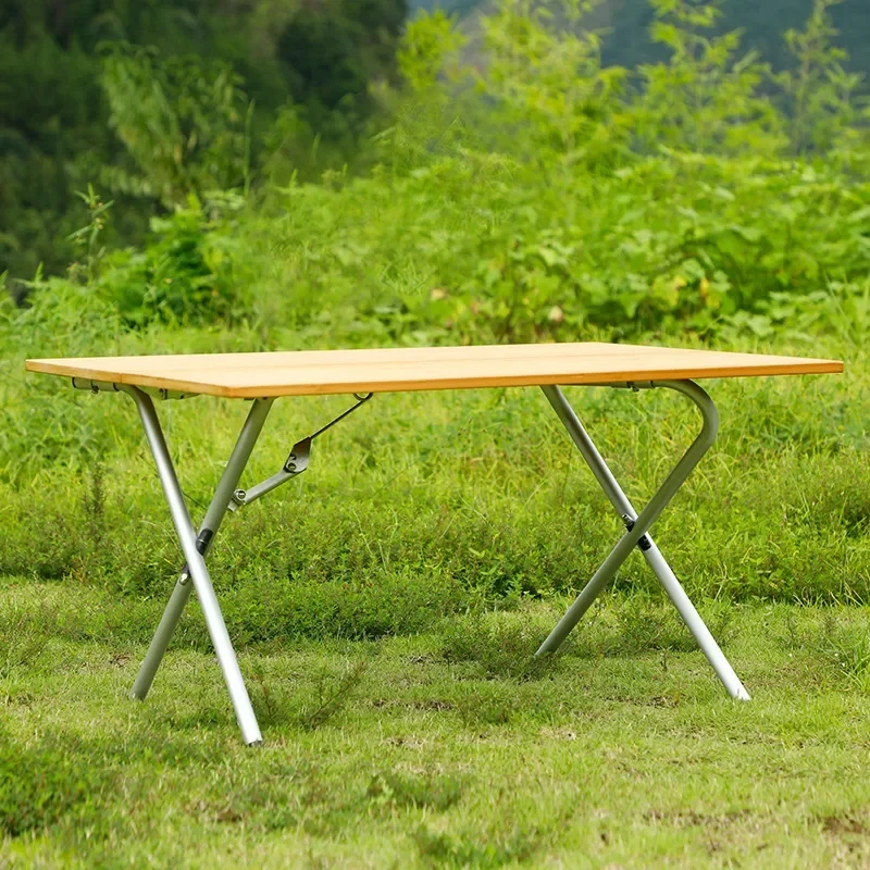 SmiloDon Outdoor Camping Pure Solid Wood Bamboo Plank Table Fast Portable Picnic Folding Table Camping Aluminium Alloy Egg Rolls