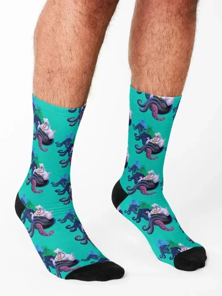 Three Colors of the Octopus Sea Witch Pop Art (with Ocean Blue Background) Socks Wholesale funny gift Woman Socks Men's