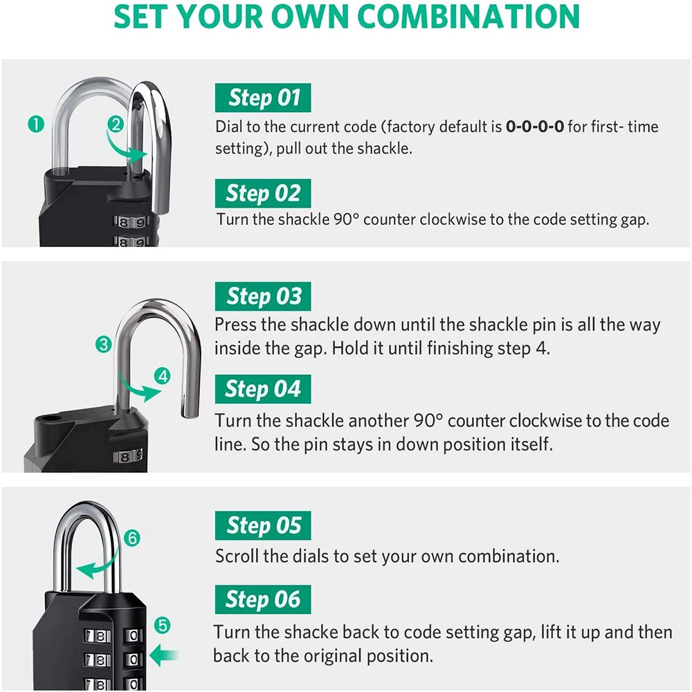 Combination Lock Resettable 4 Digit Padlock with Combination Waterproof and Heavy Duty Combination Padlock Outdoor for School
