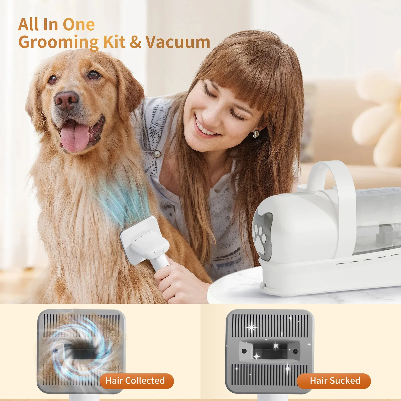 Tondeuse à poils d'animaux multifonctionnelle 7 en 1, kit d'aspirateur pour chien et chat, coupe sous vide transfrontalière, fournitures de rasage intégrées