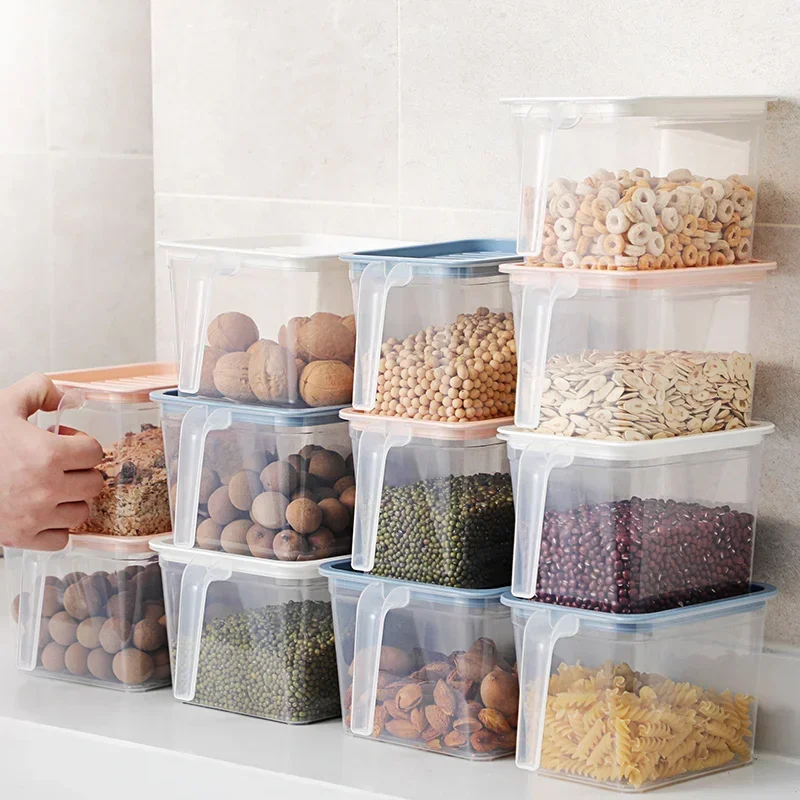 Transparent Food Storage Box Kitchen Refrigerator Storage Boxes with Lid Handle Grains Beans Storage Organizer Food Containers