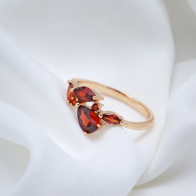 SYOUJYO Orange Red Natural Zircon Rings For Women 585 Rose Golden Luxury Bride Wedding Jewelry Party Gift