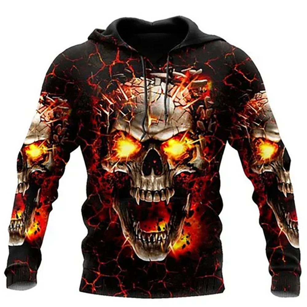 Autumn Hoodies Sweatshirts Men's Hip Hop Loose Clothes 3D Horrible Skull Printing Fashion Trend Long Sleeve Shirt Plus Size