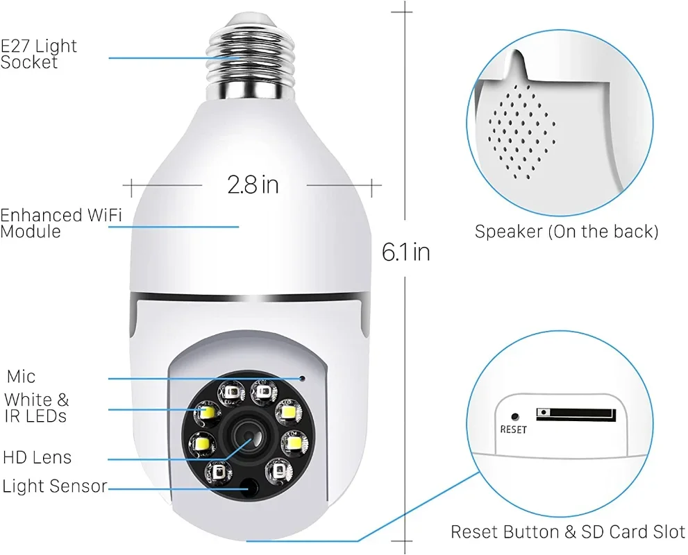 ESCAM cámara IP 3MP E27 bombilla a todo Color Wifi interior Mini Tuya cámara de vigilancia inteligente para el hogar Monitor de seguridad para bebés cámara de vídeo para mascotas