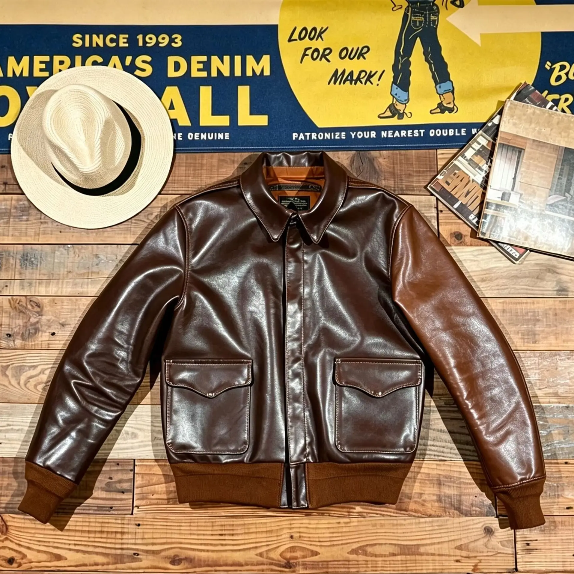 LK1030 Men Vintage Pilot Style Flight Bomber Jacket Tea-core Horsehide Lapel Zipper Pocket Short Leather Coat Retro American
