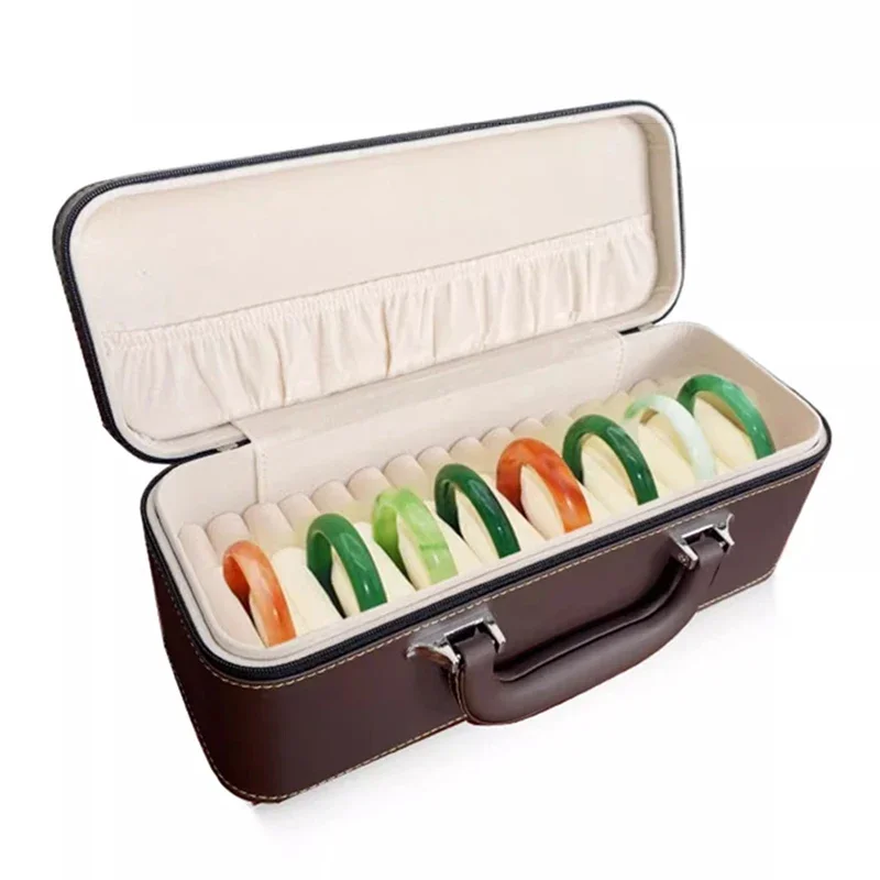 15 Bits Bracelet Storage Box Portable Jade Bracelets Organizer Suitcase Multifunctional Zipper Jewelry Packaging Display Boxes