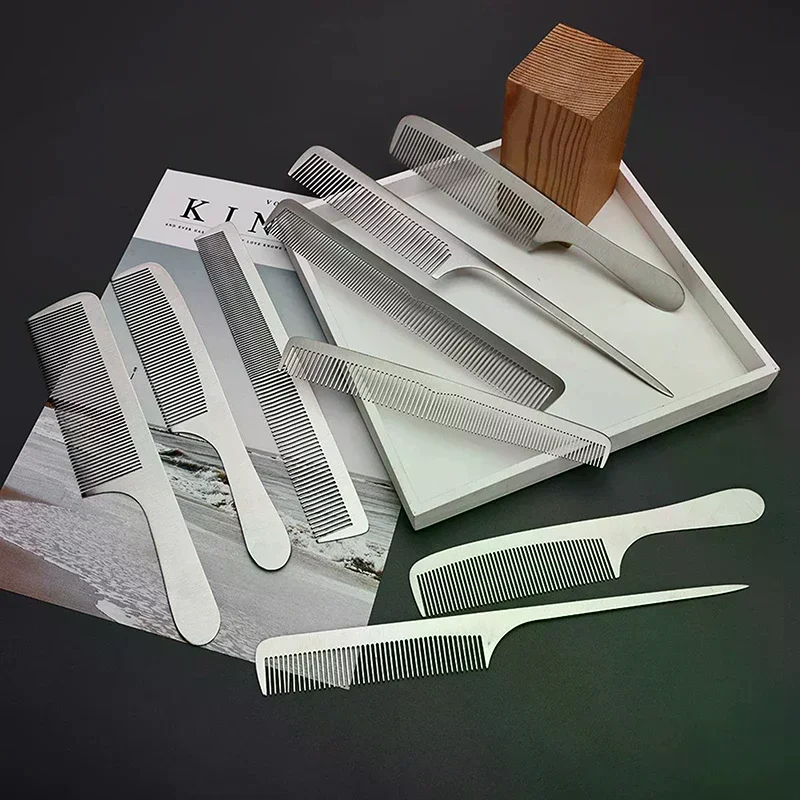 

Профессиональная парикмахерская расческа из нержавеющей стали, серебристая, антистатическая, для мужских стрижек, ультратонкая, инструмент для укладки в салоне