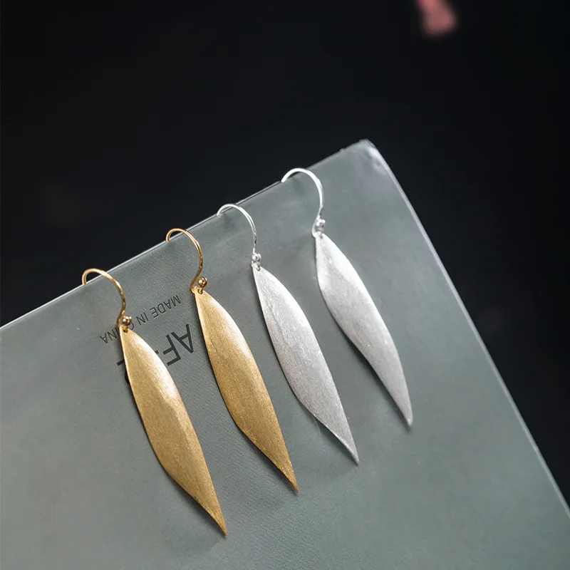 

S925 Silver Fashion Minimalist Leaf Earrings, Chinese Leaf Earrings, High-end Ins Style Handcrafted Silver Jewelry