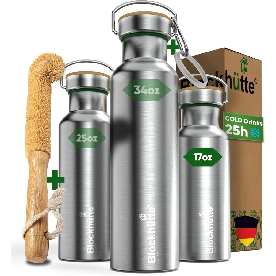 

Бутылка для воды из нержавеющей стали с вакуумной изоляцией, металлическая бутылка с широким горлышком 17 унций для горячих и холодных напитков, без BPA, идеально подходит для путешествий