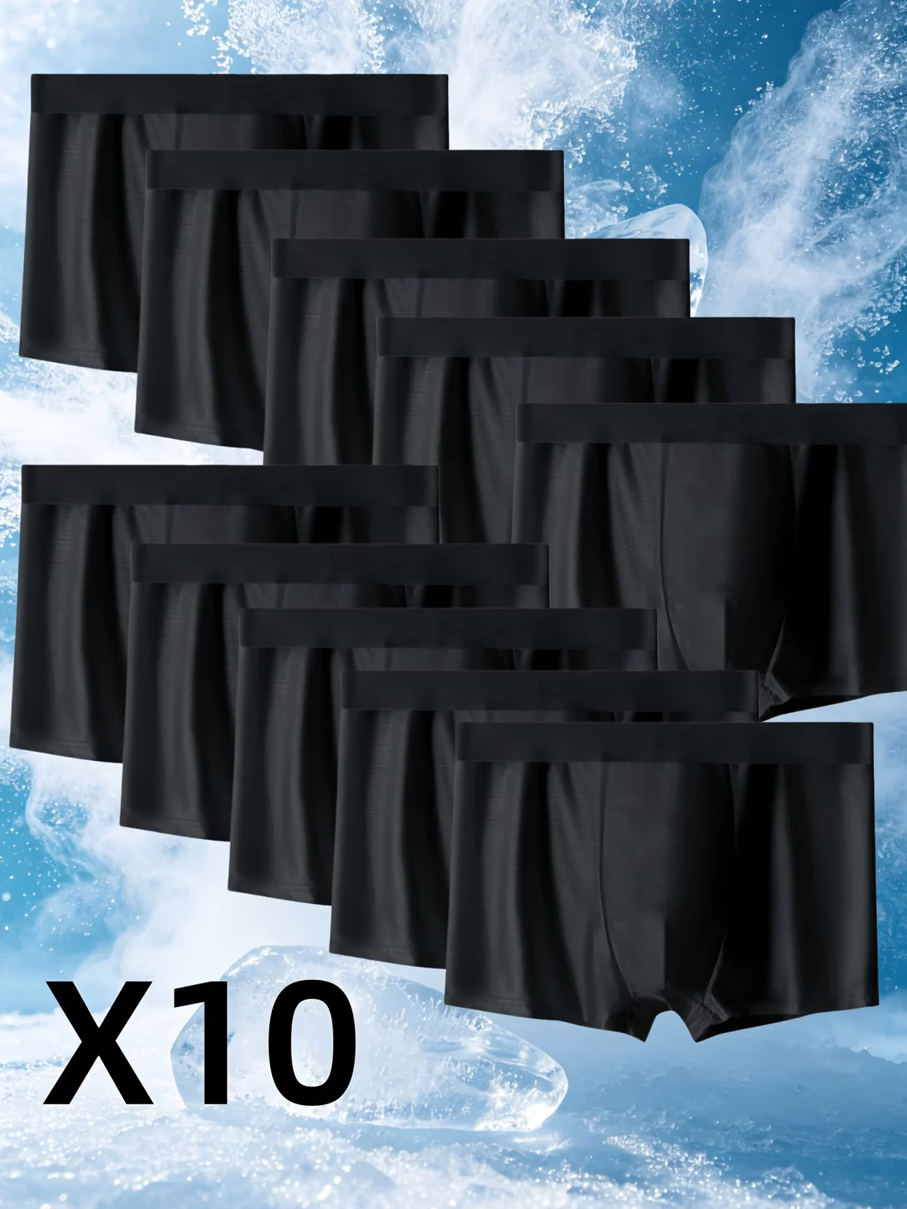 10Pcs Set Of Black Ice Silk Men's Breathable Underwear, Sexy Sports Elastic Underwear, Men's Personalized Solid Color Underwear