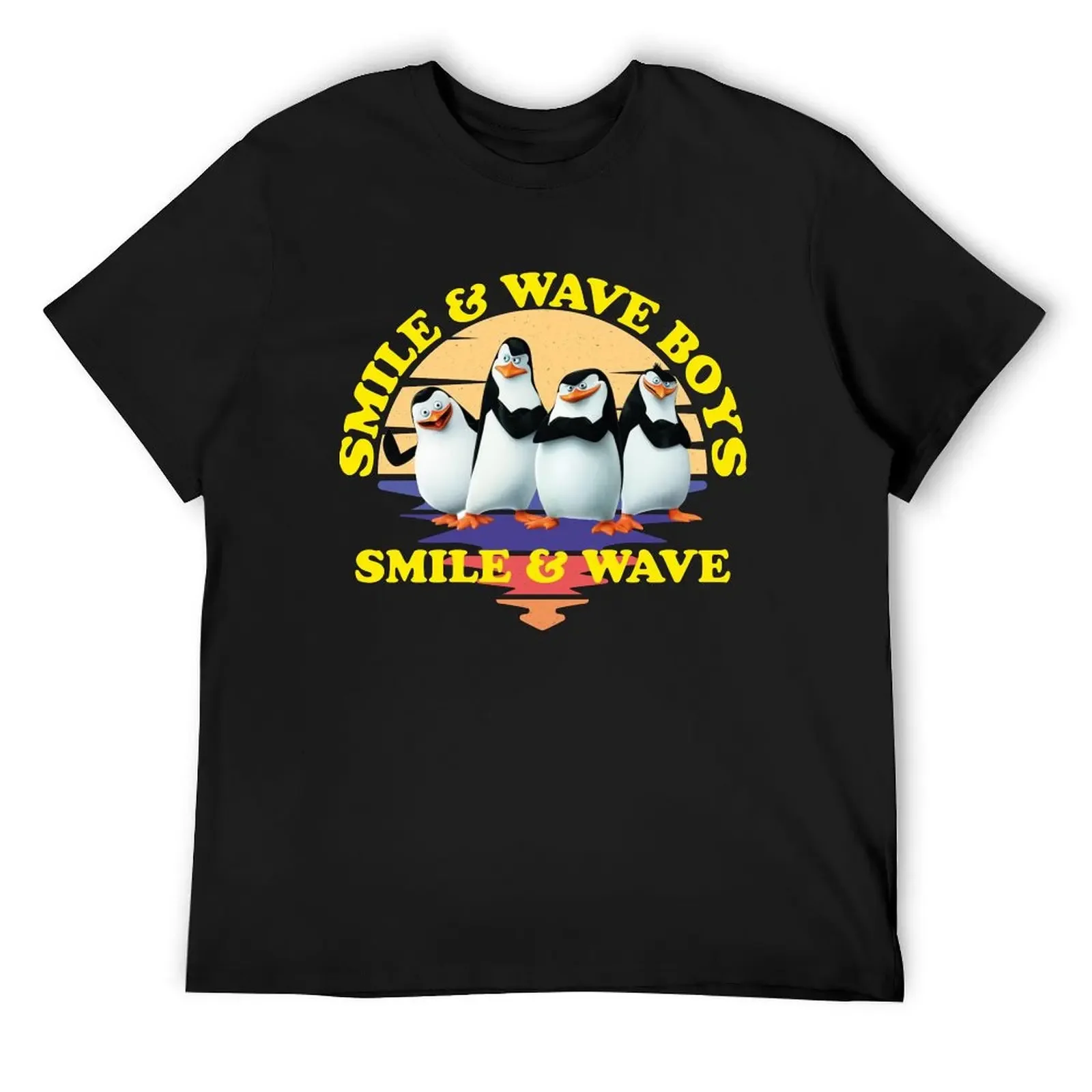 Madagascar Penguins Smile And Wave Sunset Text Poster V3 T-Shirt oversized t shirt plus size tops funny t shirts men