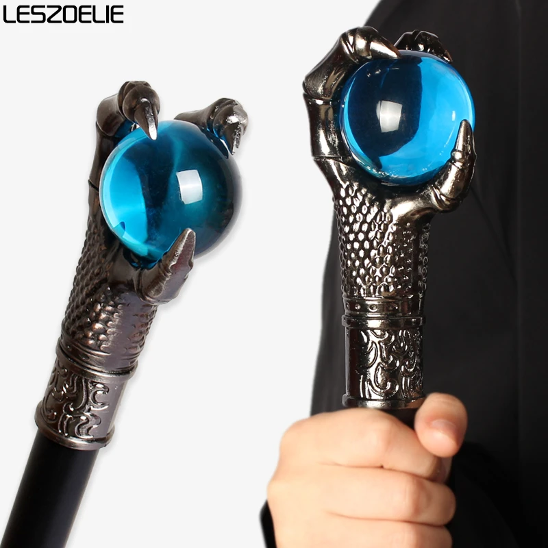 Античный серебряный коготь дракона с синим хрустальным шаром озера, трость для мужчин, модные трости, женщина, косплей, вечерние трость